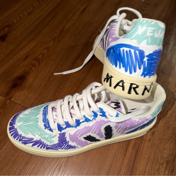 Marni Other - MARNI x VEJA " Graffiti " Printed Low-Top 100% Calf Leather Sneakers